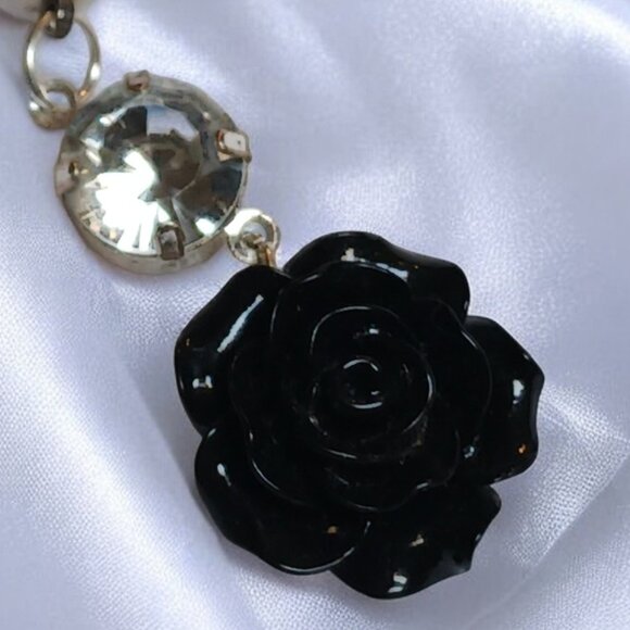 Black Rose Crystal Clear Gem Belly Ring Belly Dangle - Picture 3 of 4